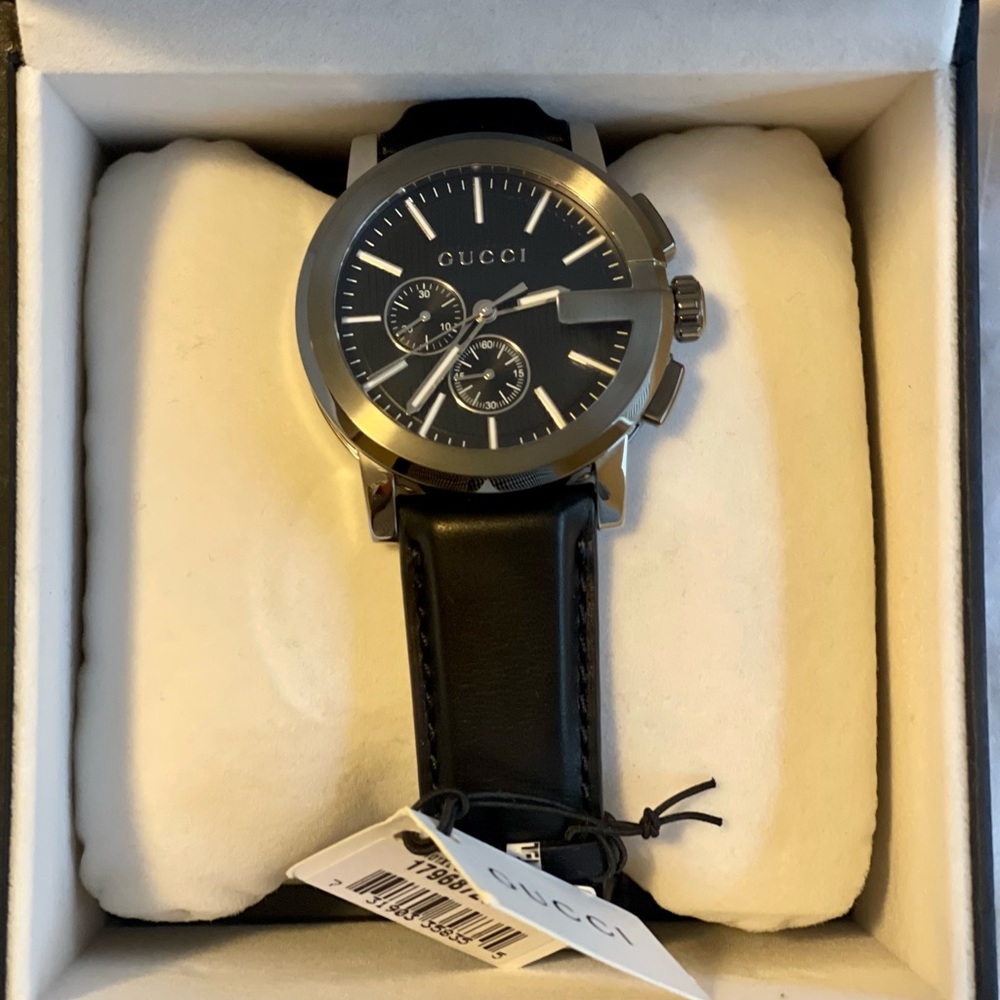 New 100% authentic Gucci YA101205 G-Chrono Black Dial Black Leather Mens Watch!